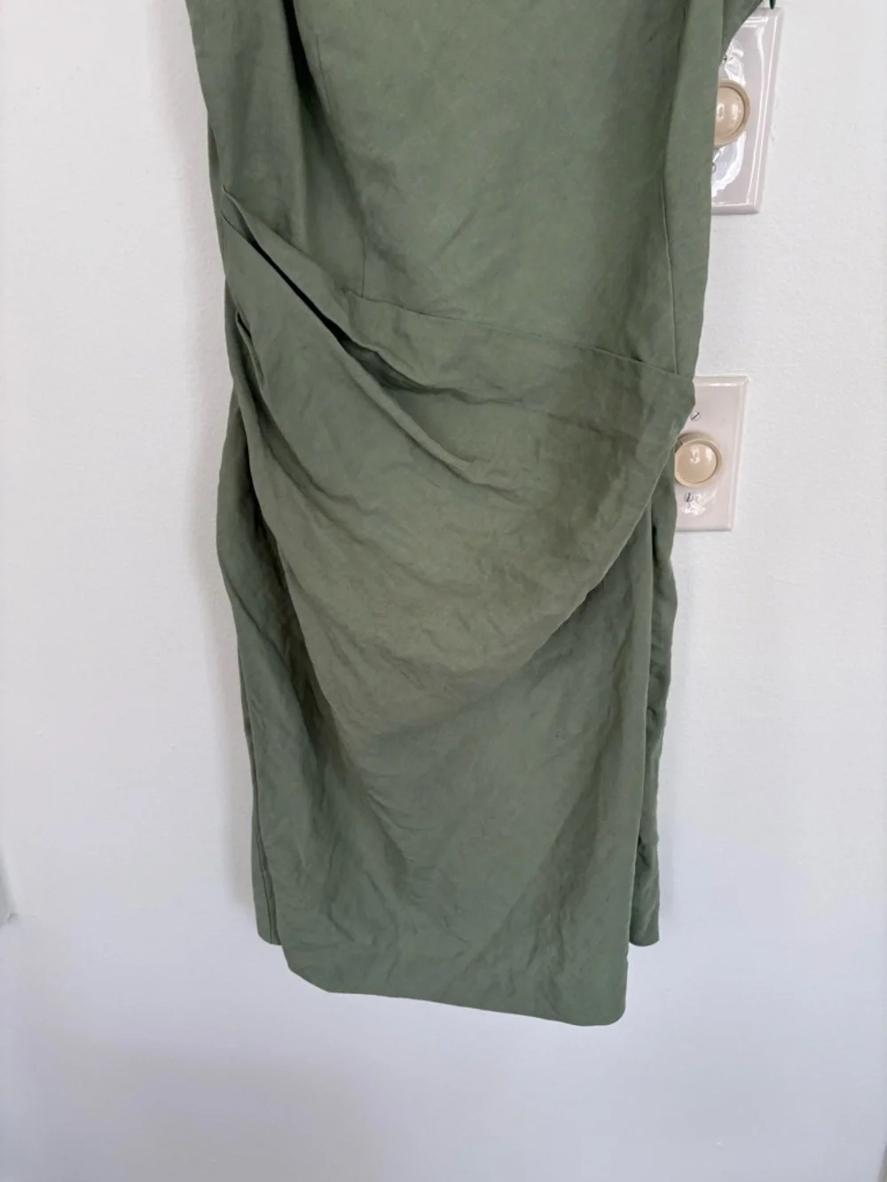 Theory || Linen Side Pleat Mini Dress‎ in Leaf Green 10